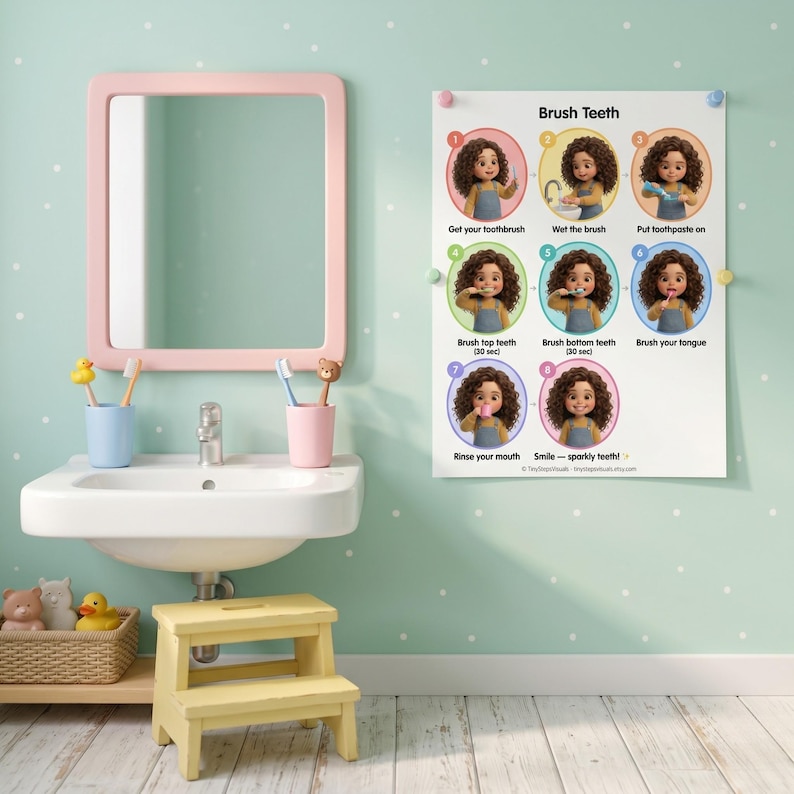 Brush Teeth Routine Poster PRINTABLE | Visual Schedule Autism ADHD ...