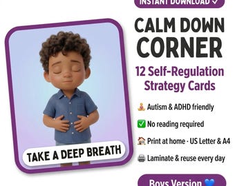 Calm Down Corner Cards Boys | Printable Visual Regulation Cards AUTISM ADHD