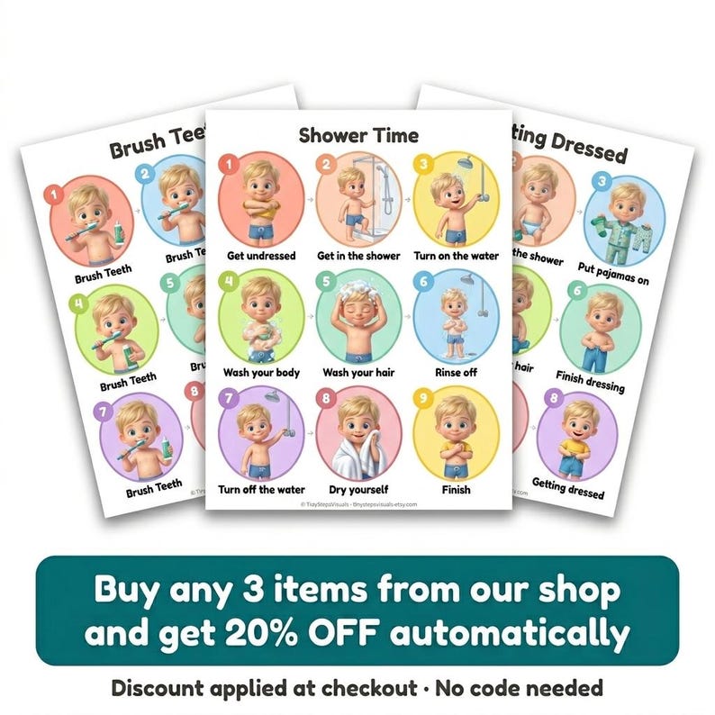Shower Icon Child Routine Visual SHOWER ROUTINE Poster | Printable Step by Step Chart | Boys ...