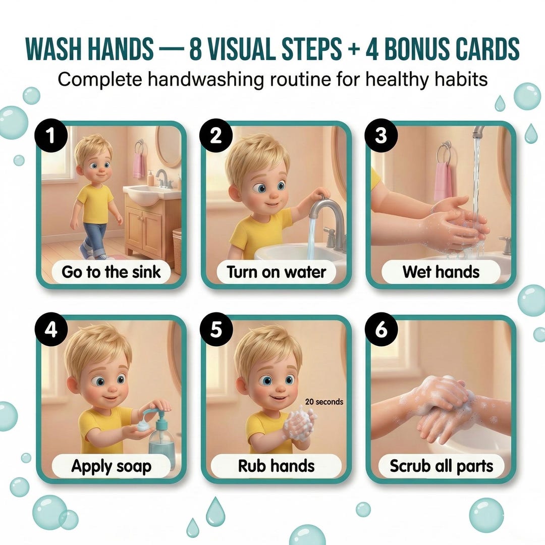 Wash Hands Visual Steps Boys Autism Printable Hygiene Routine Digital ...