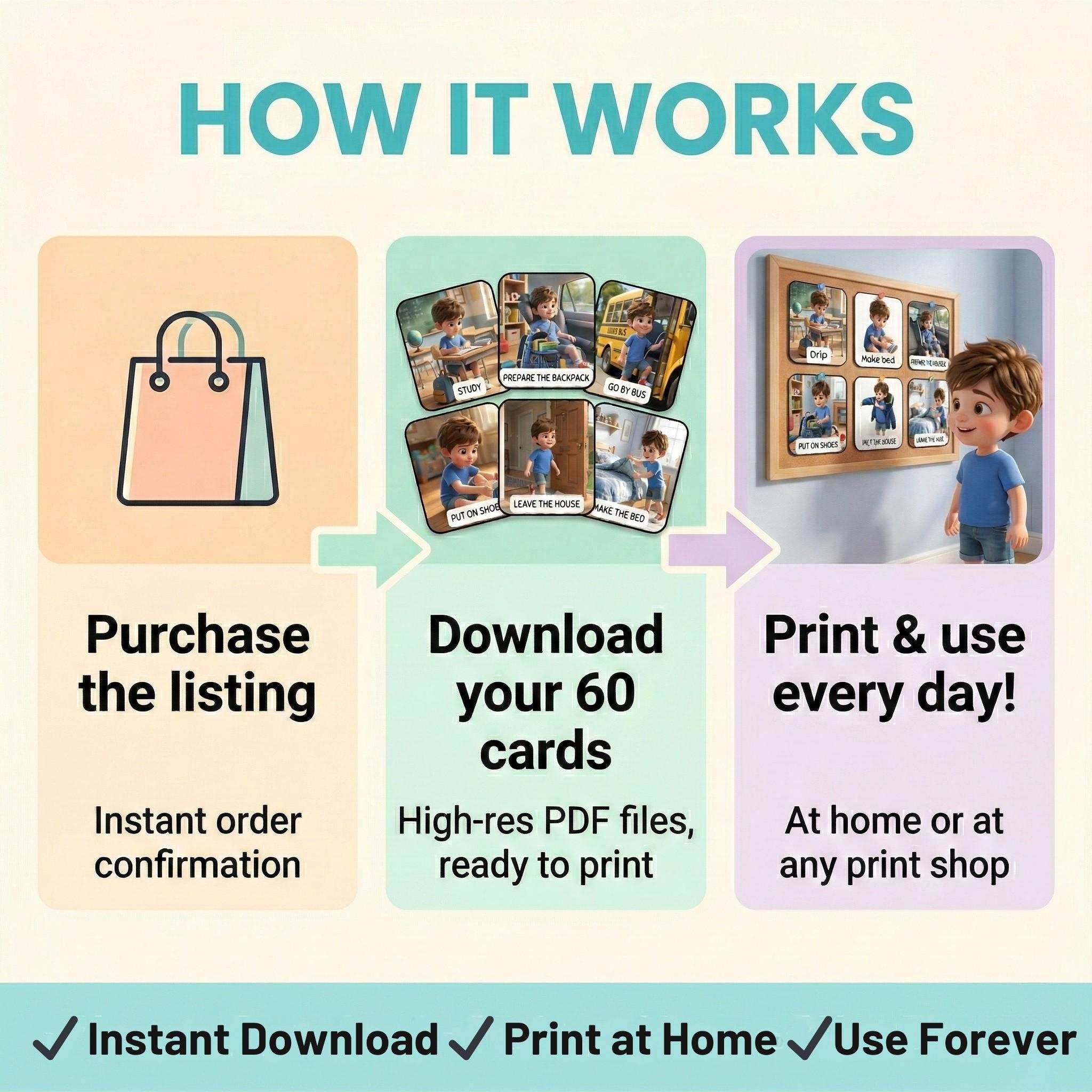 Visual Routine Cardboard Visual Routine Cards 60 Printable Kids Daily Schedule Autism Special ...