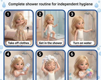 Shower Routine Visual Steps Girls Autism Printable Hygiene Cards Digital Download