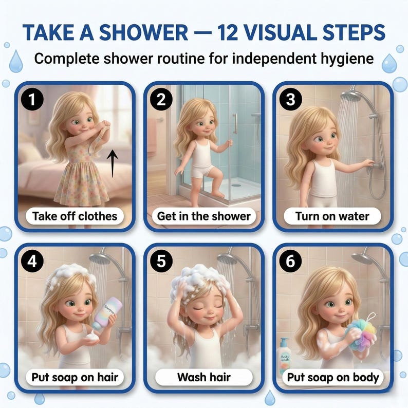 Shower Routine Visual Steps Girls Autism Printable Hygiene Cards ...
