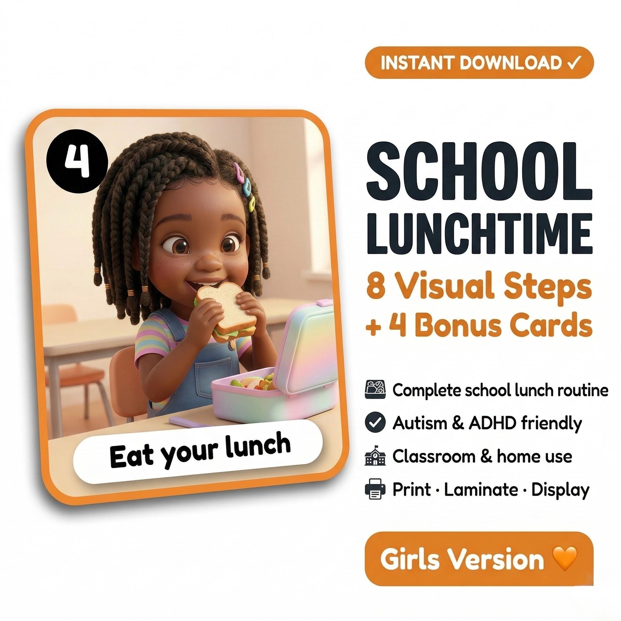 Kids Lunchtime Visual Routine School Lunchtime Visual Steps Girls Autism Lunch Routine Printable ...
