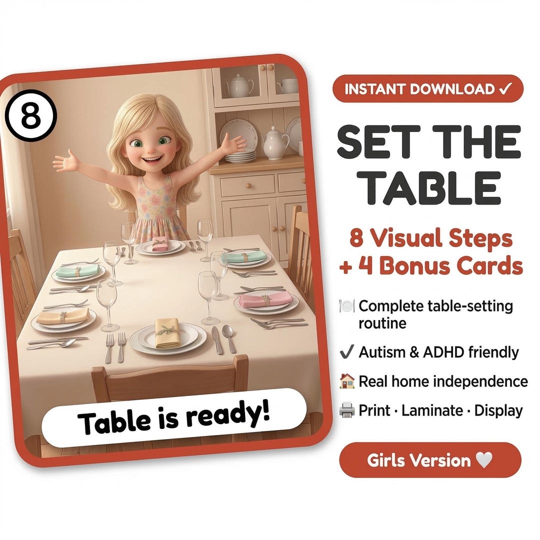 Set the Table Visual Steps Blonde Girl Autism Life Skills Printable ...