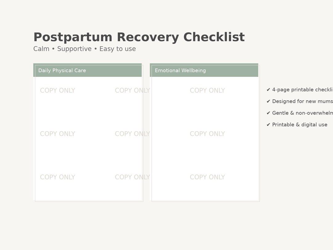 Postpartum Recovery Checklist | New Mum Self Care Printable | Calm ...