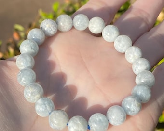 Natural Rabbit Hair Quartz Bracelet 9mm | Blue Quartz Crystal Bracelet Genuine Gray Rabbit Hair Quartz Stretch Bracelet Gemstone Gift 7" Fit
