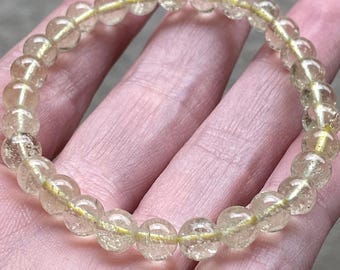Pulsera de cristal del desierto libio / Cuentas de cristal LDG natural de 6,5 mm / Pulsera elástica de tectita dorada / Joyería apilable con piedras preciosas