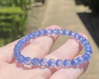 Natürliches Blau Dumortierit in Quarz Armband 4.8 mm | Hochwertiger Dumortierit-Quarzkristall | Seltener Blauer Einschluss Edelstein | Zertifiziert