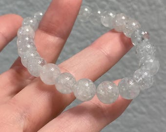 Baumwoll Quarz Armband | 8 mm Schneeflockenquarz | Soft Icy Kristallperlen | Minimalistischer Stretch