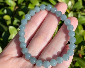 Natürliche Typ A Jadeit Armband zertifiziert | Grau Grünes Jade Armband 7.1 mm | Stretch Jade Armband 6.75 Inch Handgelenk | Geburtstagsgeschenk Armband