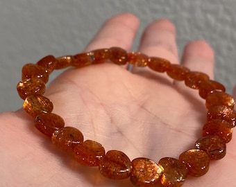 Sonnenstein Herz Armband | 7 mm Natur | Funkelndes Oranges Stretch-Armband | Freude & Vertrauen Kristall