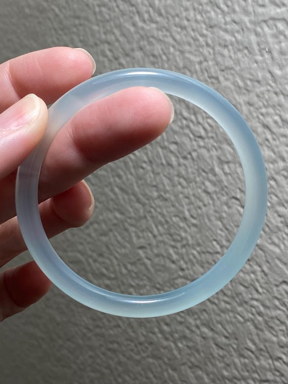 Blue Chalcedony Bangle Bracelet 59mm Natural Chalcedony Jade Style Bracelet Translucent Ice Blue Stackable Minimalist Jewelry