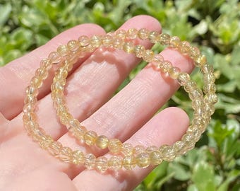 Natürliche goldene Rutilquarz Armband 4,5 mm echtes Gold Rutilquarz Kristall Armband Zarte Edelstein Armband Minimalist Schmuck 7 ”