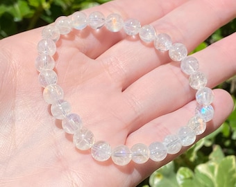 Natürliche Regenbogen Mondstein Armband 6,6 mm Blue Flash Mondstein Kristall Armband echter Mondstein Perlen Armband Juni Birthstone 6,5 Zoll