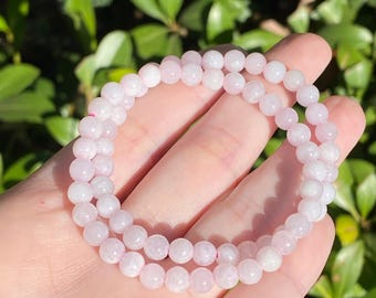 Natural Pink Jadeite Bracelet Type A Jade 5.7mm Gemstone Bracelet Soft Pink Jade Crystal Bracelet Gift for Her 6.5-6.75 Inch | Stretch Jade