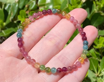 Rainbow Tourmaline Bracelet 4.4mm Natural Gemstone Bracelet Faceted Tourmaline Jewelry Colorful Crystal Bracelet October Birthstone Gift 7”