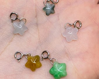 S925 Jadeiet-sterbedels | Natuurlijke jade-hangerclip met ster | Sterlingzilveren jadebedels | DIY-armbandaccessoires