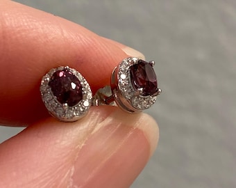 Spinell Ohrstecker | ovaler Heiligenschein Spinell | Sterling Silber Ohrstecker | Rubin Alternativer edler Schmuck