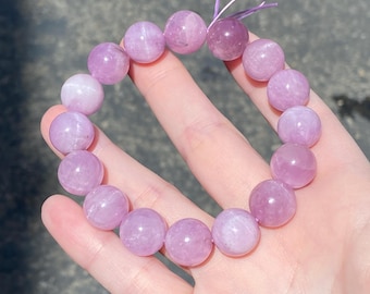 Lavendel Rosenquarz Armband 13,7 mm | Große Rosa Quarz Armband | Natürliches Rosenquarz Edelstein Armband | Statement Kristall Schmuck