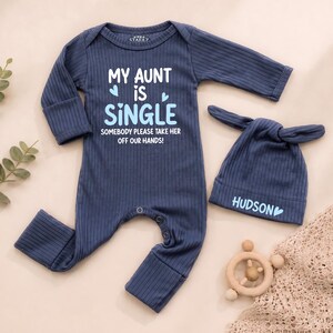 My Aunt Is Single Bodysuit, Custom Funny Knotted Baby Hat
