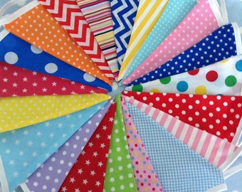 Banderines de tela coloridos para fiestas, banderines de doble cara