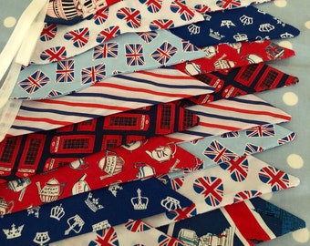 10 ft British  bunting fabric  bunting cotton fabric banner, pennants,weddings, party flag,photo shoots,events,corporal events parties