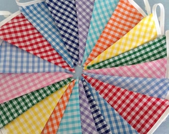 Banderines de tela de cuadros vichy, pancartas coloridas para fiestas, decoración de jardín