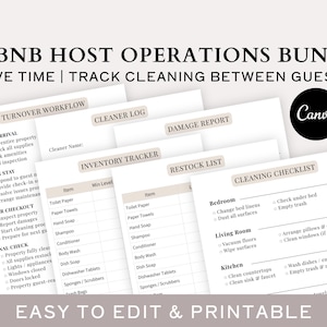 Modello modificabile per il sistema di gestione Airbnb / kit per host / sistema di rotazione delle camere (Canva), programma di pulizia per case vacanza.
