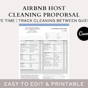 編集可能なAirbnb清掃提案テンプレート（Canva）、バケーションレンタルハウスキーピングスケジュール