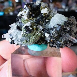 Epidote with Quartz & Albite – Natural Mineral Specimen – Green Crystal Cluster – Collector Display Piece
