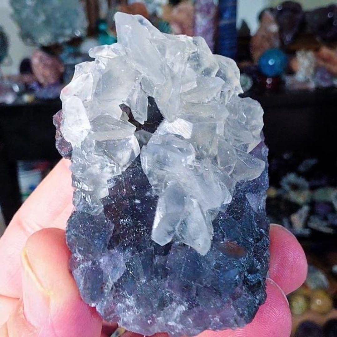 Dark Cubic Fluorite Calcite Crystal Cluster – Natural Mineral Specimen ...