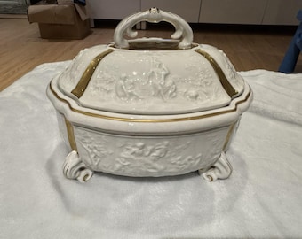 R. Capodimonte Vintage Porzellan Weiß Bedeckte Servier Gemüseschale*