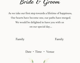 Minimal Lily Wedding Invitation Template, Elegant Floral Design (Instant Download)