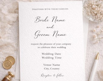 Minimalist Wedding Invitation Template, Editable Modern Invite (Digital Download)