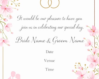 Pink Cherry Blossom Wedding Invitation Template, Romantic Floral Invite (Digital Download)