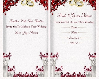 Burgundy Floral Wedding Invitation Template, Elegant Printable Invite (Digital Download)