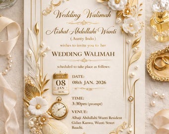 Gold Floral Walimah Invitation – Islamic Wedding Digital Download (Non-Editable)