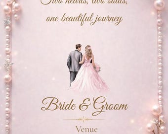 Blush Pink Floral Wedding Invitation Template, Elegant Gold Bride Groom Invite (Canva)