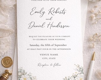 Minimal Script Wedding Invitation Template, Editable Printable (Digital Download)