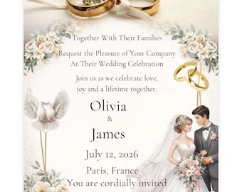 Elegant Floral Wedding Invitation Template, Gold Canva Invite (Digital Download)