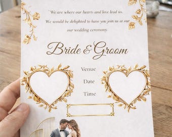 Elegant Gold Wedding Invitation Template, Romantic Couple Design (Digital Download)