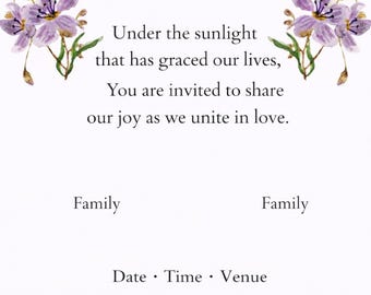 Purple Floral Wedding Invitation Template, Editable Printable (Instant Download)