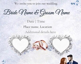 Blue Floral Wedding Invitation Template, Romantic Watercolor Design (Digital Download)