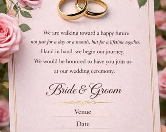 Pink Rose Floral Wedding Invitation Template, Elegant Printable Card (Digital Download)