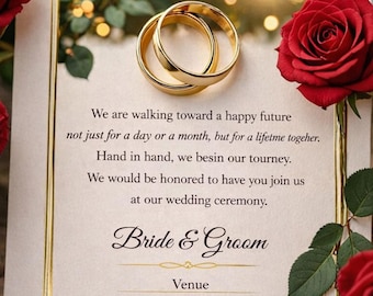 Floral Gold Wedding Invitation, Elegant Bride Groom Card (Digital Download)