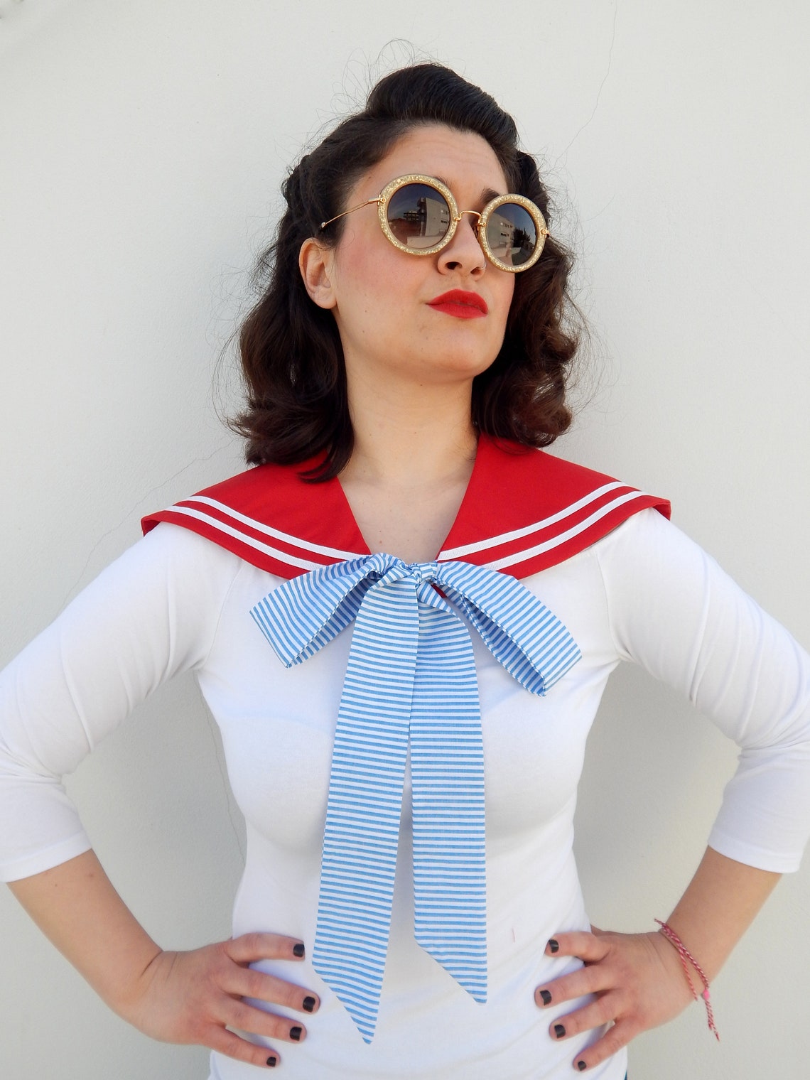 Detachable Sailor Collar in Red Handmade Vintage Style Etsy