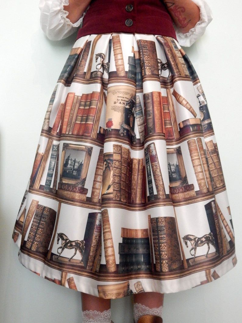 Books High Waisted Skirt 50s Floral Skirt Pin up Retro Full Etsy