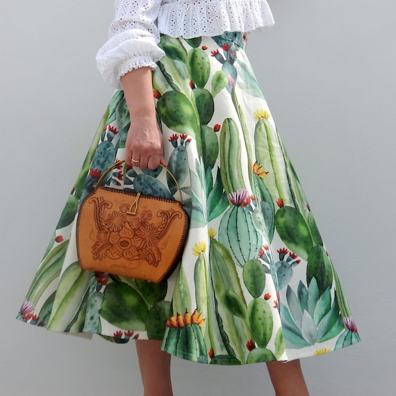 Blooming Cactus 50s Stijl Cirkel Rok Vintage Jaren 50 Etsy