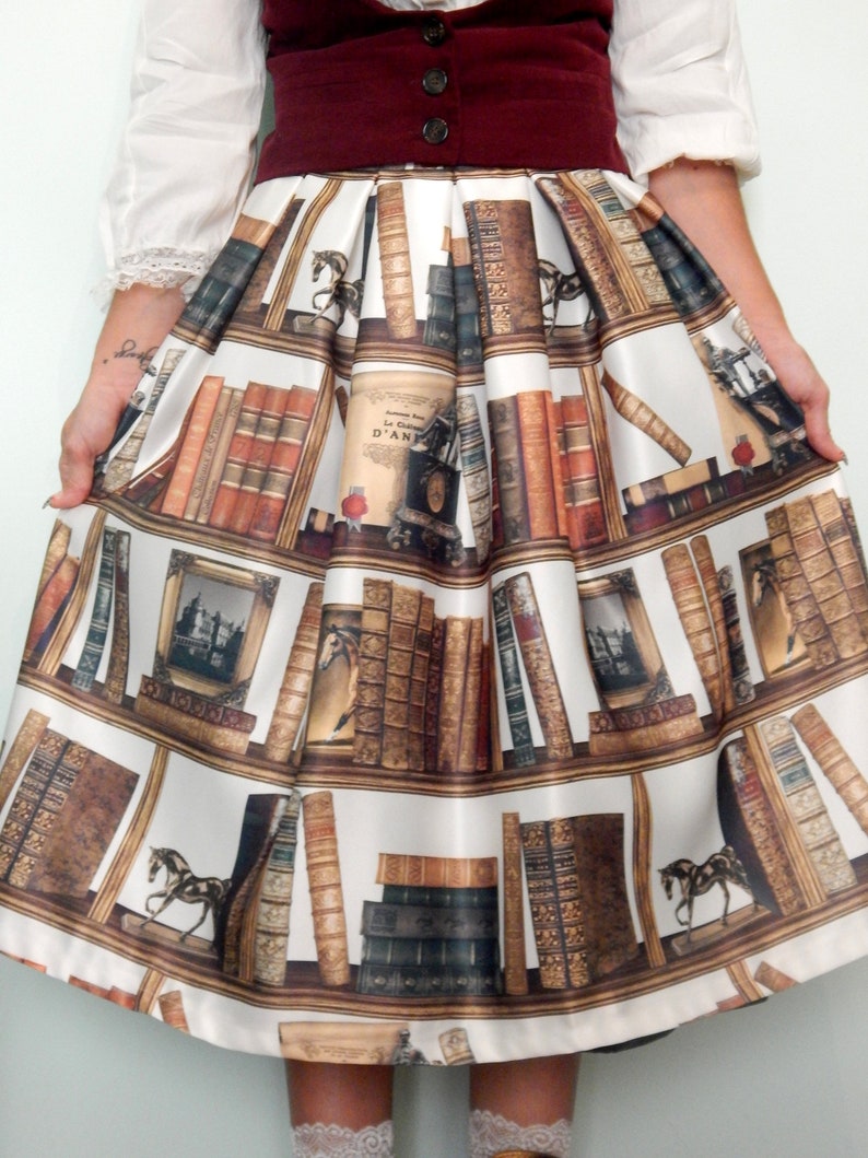 Books High Waisted Skirt 50s Floral Skirt Pin up Retro Full Etsy